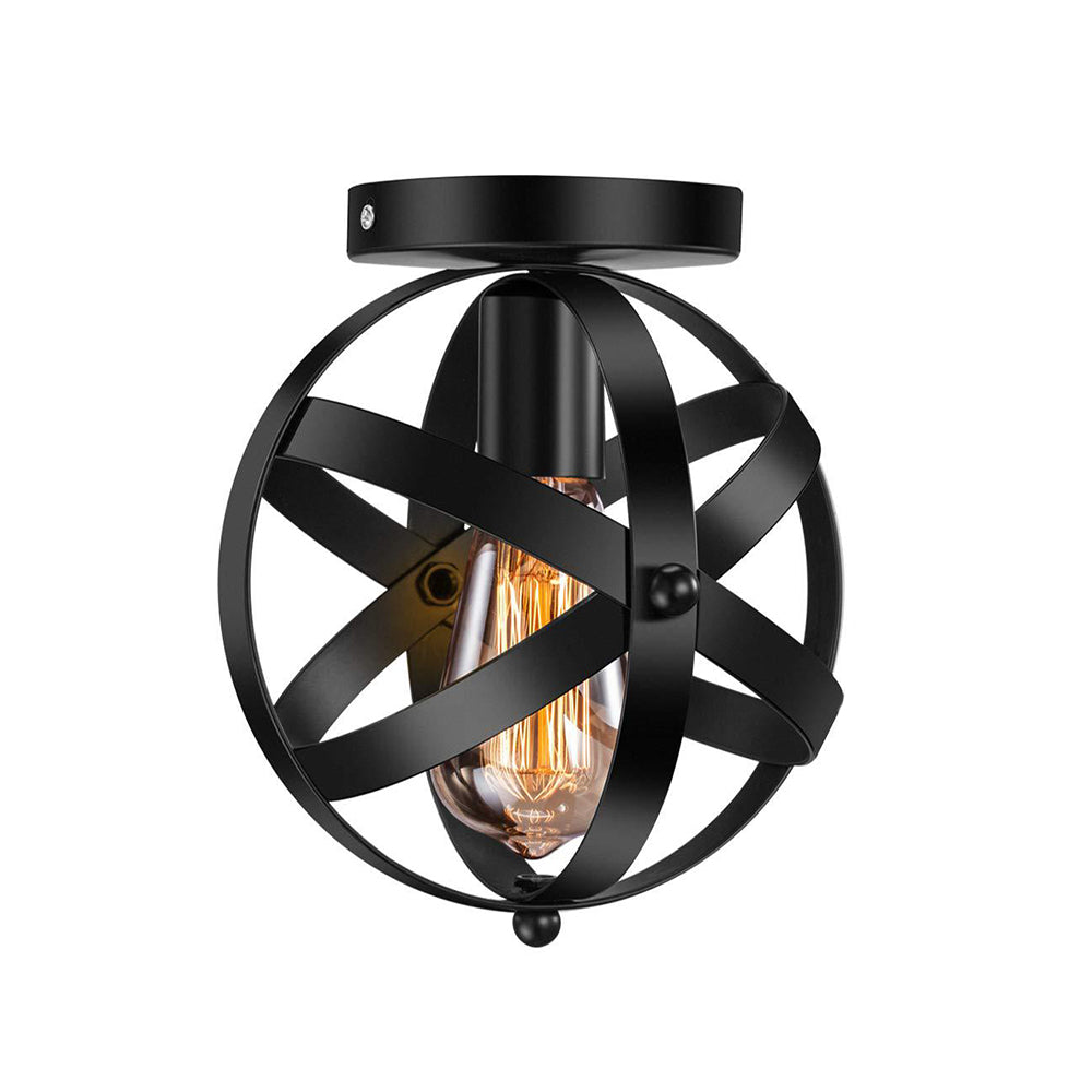 Single Bulb Semi Flush Mount Industrial Strap Globe Metal Ceiling Light in Black Clearhalo 'Ceiling Lights' 'Close To Ceiling Lights' 'Close to ceiling' 'Flush mount' 'Industrial Flush Mount' Lighting' 205454