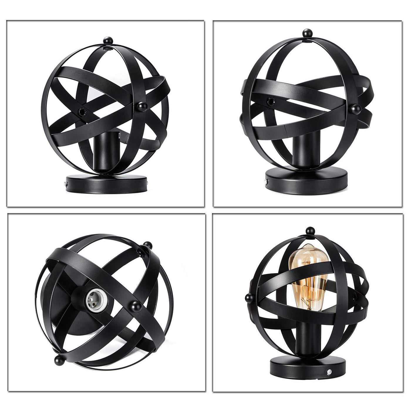 Single Bulb Semi Flush Mount Industrial Strap Globe Metal Ceiling Light in Black Clearhalo 'Ceiling Lights' 'Close To Ceiling Lights' 'Close to ceiling' 'Flush mount' 'Industrial Flush Mount' Lighting' 205456