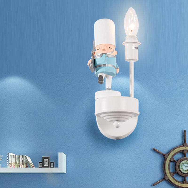 Study Room Walking Solider Wall Lamp Resin Single Light Kids Wall Sconce with Candle White Clearhalo 'Wall Lamps & Sconces' 'Wall Lights' Lighting' 205463