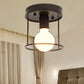 Cylinder Corridor Flushmount Light Industrial Metal One Light Black/White Ceiling Lighting with Cage Black Clearhalo 'Ceiling Lights' 'Close To Ceiling Lights' 'Close to ceiling' 'Semi-flushmount' Lighting' 205496