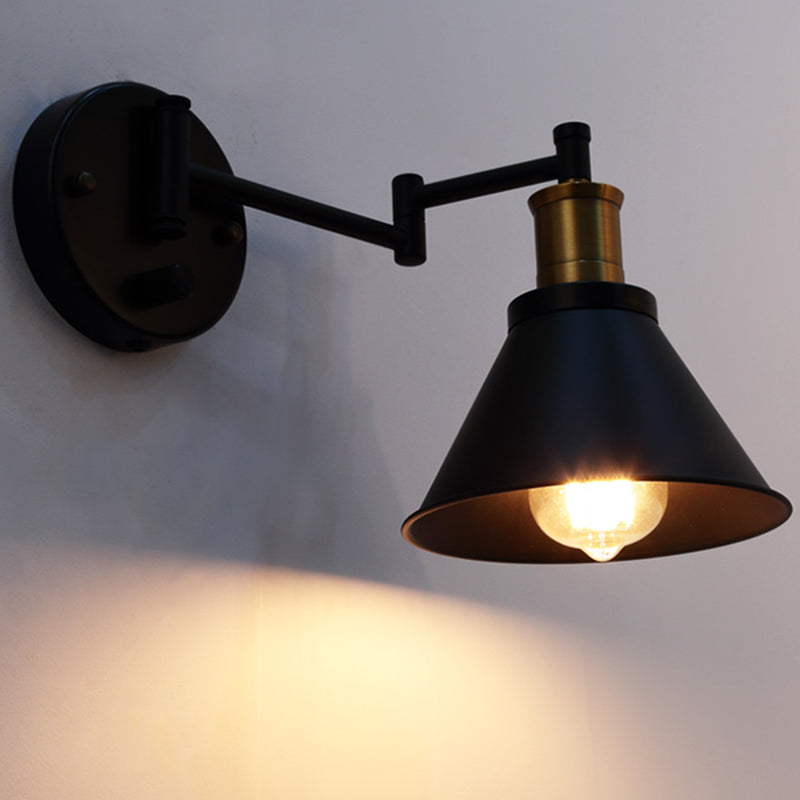1 Bulb Cone Sconce Lamp Industrial Matte Black Metal Wall Mounted Light for Indoor Black Clearhalo 'Art deco wall lights' 'Cast Iron' 'Glass' 'Industrial wall lights' 'Industrial' 'Middle century wall lights' 'Modern' 'Rustic wall lights' 'Tiffany' 'Traditional wall lights' 'Wall Lamps & Sconces' 'Wall Lights' Lighting' 205526
