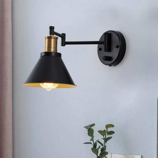 1 Bulb Cone Sconce Lamp Industrial Matte Black Metal Wall Mounted Light for Indoor Clearhalo 'Art deco wall lights' 'Cast Iron' 'Glass' 'Industrial wall lights' 'Industrial' 'Middle century wall lights' 'Modern' 'Rustic wall lights' 'Tiffany' 'Traditional wall lights' 'Wall Lamps & Sconces' 'Wall Lights' Lighting' 205527
