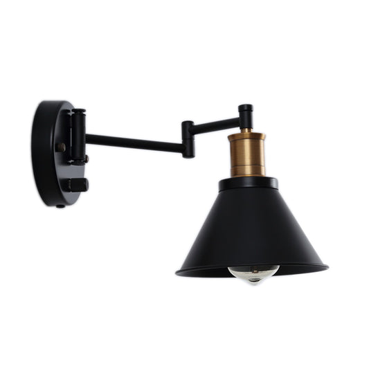 1 Bulb Cone Sconce Lamp Industrial Matte Black Metal Wall Mounted Light for Indoor Clearhalo 'Art deco wall lights' 'Cast Iron' 'Glass' 'Industrial wall lights' 'Industrial' 'Middle century wall lights' 'Modern' 'Rustic wall lights' 'Tiffany' 'Traditional wall lights' 'Wall Lamps & Sconces' 'Wall Lights' Lighting' 205528