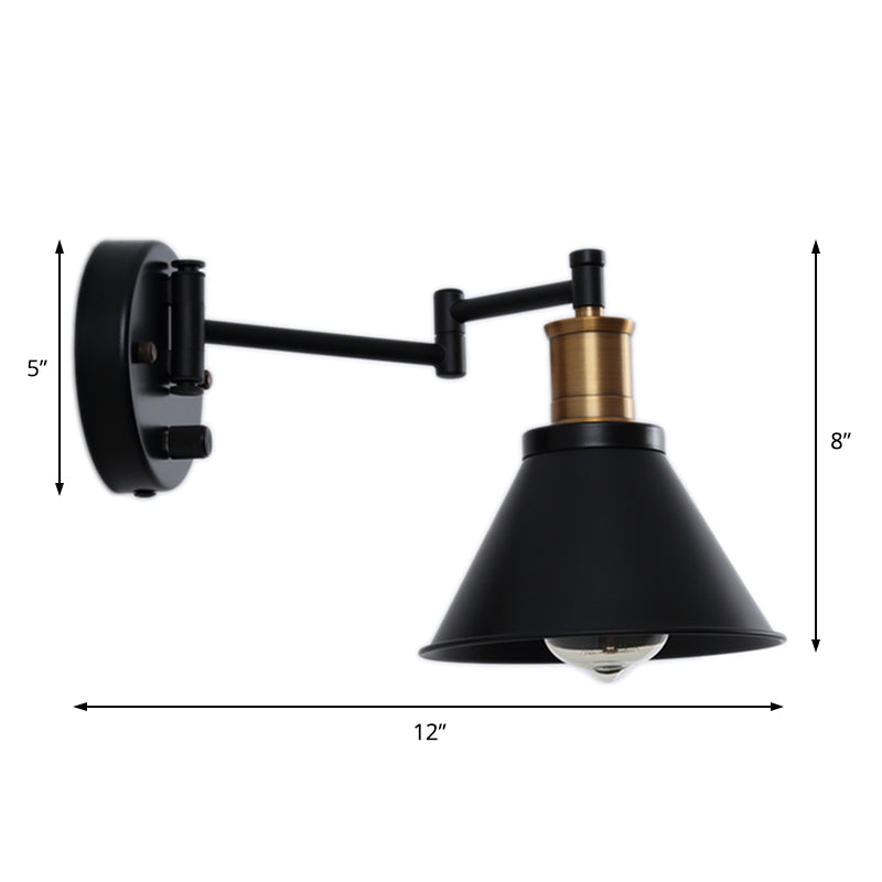 1 Bulb Cone Sconce Lamp Industrial Matte Black Metal Wall Mounted Light for Indoor Clearhalo 'Art deco wall lights' 'Cast Iron' 'Glass' 'Industrial wall lights' 'Industrial' 'Middle century wall lights' 'Modern' 'Rustic wall lights' 'Tiffany' 'Traditional wall lights' 'Wall Lamps & Sconces' 'Wall Lights' Lighting' 205529