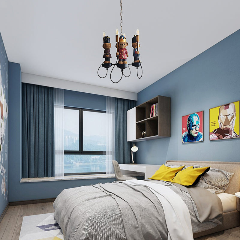 Multi-Colored Toy Bear Chandelier 4 Lights Kids Metal Hanging Lamp for Child Bedroom Clearhalo 'Ceiling Lights' 'Chandeliers' Lighting' options 205575