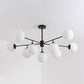 Black/Gold Branch Chandelier Modern 7/9/11-Light Iron Ceiling Pendant with White Glass Ball Shade 11 Black Clearhalo 'Ceiling Lights' 'Chandeliers' 'Glass shade' 'Glass' 'Modern Chandeliers' 'Modern' Lighting' 205579