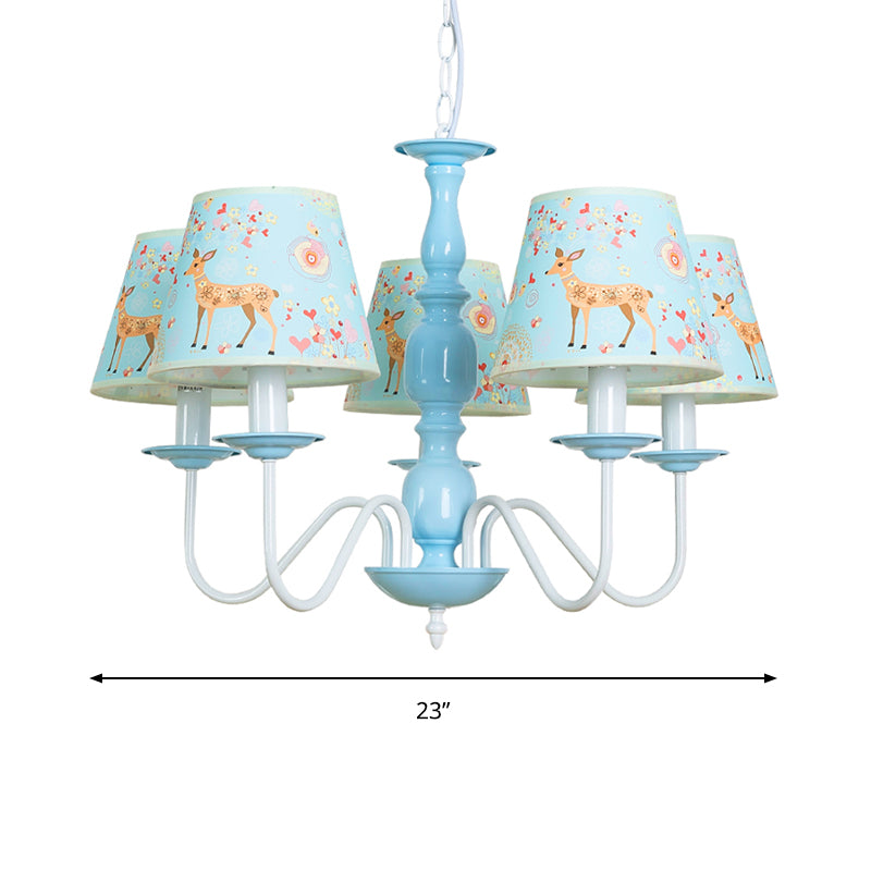 Tapered Shade Hanging Light Contemporary Fabric Metal Chandelier in Blue for Living Room Clearhalo 'Ceiling Lights' 'Chandeliers' Lighting' options 205600