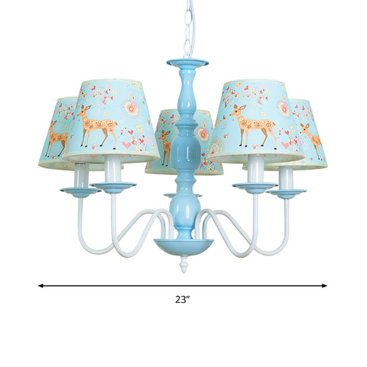 Tapered Shade Hanging Light Contemporary Fabric Metal Chandelier in Blue for Living Room Clearhalo 'Ceiling Lights' 'Chandeliers' Lighting' options 205600