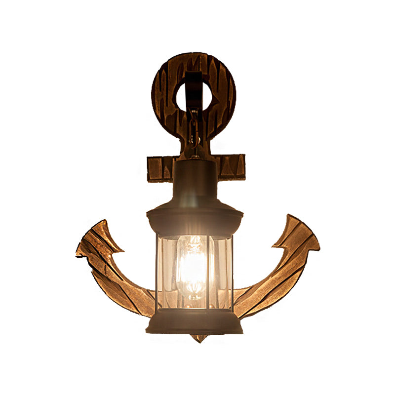 One Bulb Clear Glass Wall Lighting Coastal Black Kerosene Indoor Sconce Light Fixture with Wooden Backplate Black Clearhalo 'Industrial wall lights' 'Industrial' 'Middle century wall lights' 'Rustic wall lights' 'Tiffany' 'Wall Lamps & Sconces' 'Wall Lights' Lighting' 205625