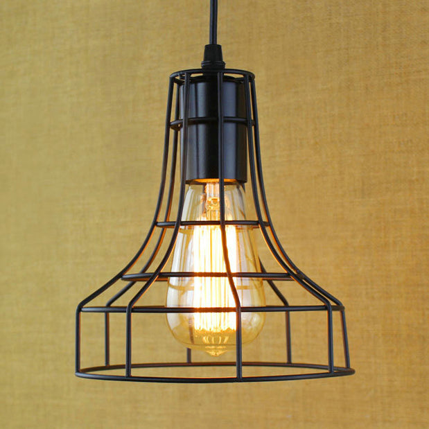 1 Head Pendant Lamp Antique Style Open Cage Metal Hanging Light Fixture in Black for Hallway Clearhalo 'Art Deco Pendants' 'Black' 'Cast Iron' 'Ceiling Lights' 'Ceramic' 'Crystal' 'Industrial Pendants' 'Industrial' 'Metal' 'Middle Century Pendants' 'Pendant Lights' 'Pendants' 'Rustic Pendants' 'Tiffany' Lighting' 20566