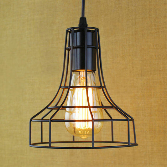 1 Head Pendant Lamp Antique Style Open Cage Metal Hanging Light Fixture in Black for Hallway Clearhalo 'Art Deco Pendants' 'Black' 'Cast Iron' 'Ceiling Lights' 'Ceramic' 'Crystal' 'Industrial Pendants' 'Industrial' 'Metal' 'Middle Century Pendants' 'Pendant Lights' 'Pendants' 'Rustic Pendants' 'Tiffany' Lighting' 20566