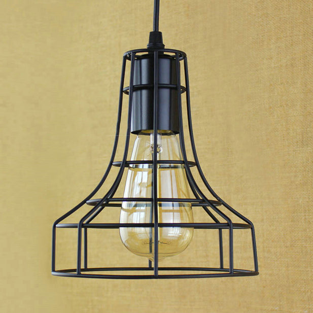 1 Head Pendant Lamp Antique Style Open Cage Metal Hanging Light Fixture in Black for Hallway Clearhalo 'Art Deco Pendants' 'Black' 'Cast Iron' 'Ceiling Lights' 'Ceramic' 'Crystal' 'Industrial Pendants' 'Industrial' 'Metal' 'Middle Century Pendants' 'Pendant Lights' 'Pendants' 'Rustic Pendants' 'Tiffany' Lighting' 20567