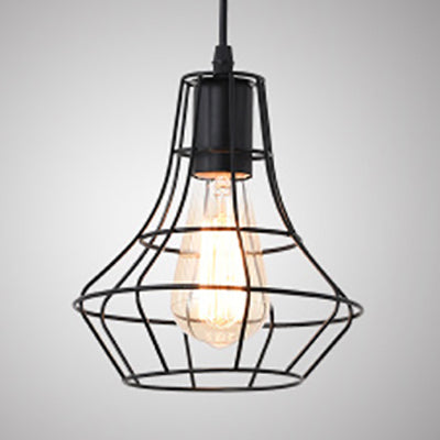 1 Head Pendant Lamp Antique Style Open Cage Metal Hanging Light Fixture in Black for Hallway Black C Clearhalo 'Art Deco Pendants' 'Black' 'Cast Iron' 'Ceiling Lights' 'Ceramic' 'Crystal' 'Industrial Pendants' 'Industrial' 'Metal' 'Middle Century Pendants' 'Pendant Lights' 'Pendants' 'Rustic Pendants' 'Tiffany' Lighting' 20569