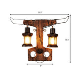 2-Light Wall Lamp Lighting Rustic Style Lantern Clear Glass Sconce Light Fixture in Black with Wooden Backplate Clearhalo 'Art deco wall lights' 'Cast Iron' 'Glass' 'Industrial wall lights' 'Industrial' 'Middle century wall lights' 'Modern' 'Rustic wall lights' 'Tiffany' 'Traditional wall lights' 'Wall Lamps & Sconces' 'Wall Lights' Lighting' 205701