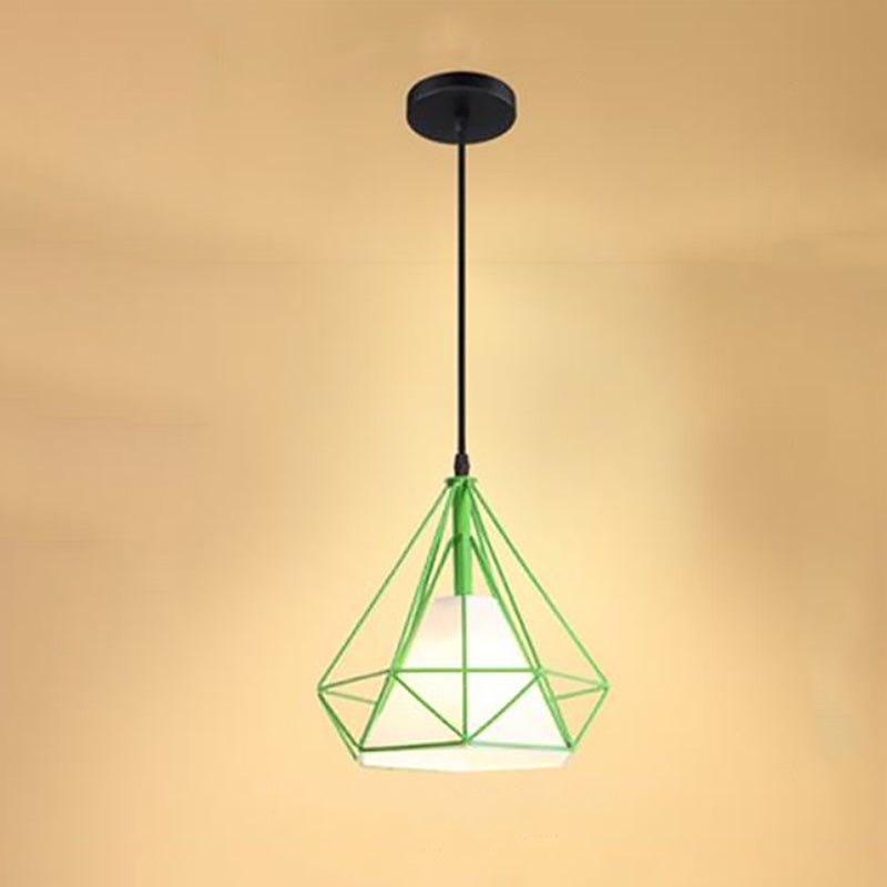 Industrial Cone Ceiling Pendant Single Fabric Hanging Pendant Light with Diamond Iron Cage Green Clearhalo 'Art Deco Pendants' 'Cast Iron' 'Ceiling Lights' 'Ceramic' 'Crystal' 'Industrial Pendants' 'Industrial' 'Metal' 'Middle Century Pendants' 'Pendant Lights' 'Pendants' 'Tiffany' Lighting' 2057389