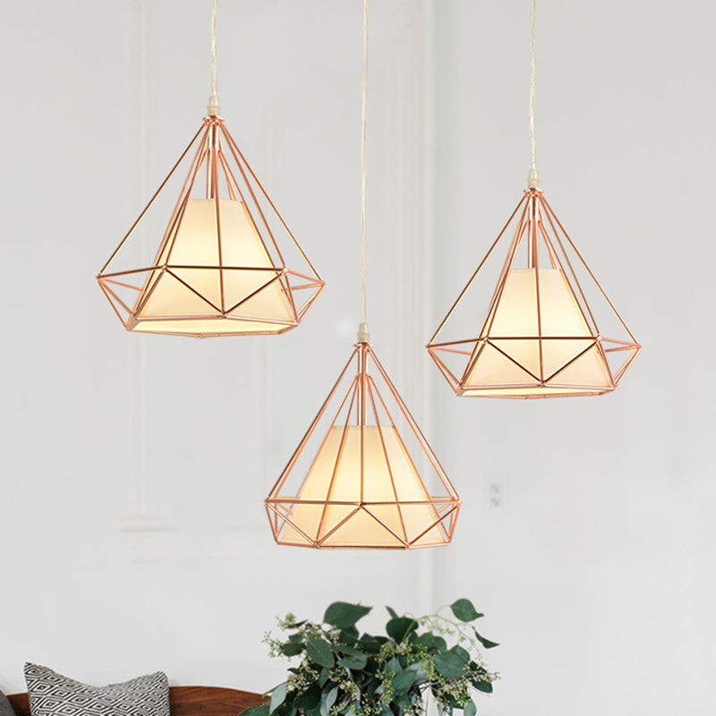 3-Bulb Multi Ceiling Light Vintage Diamond Iron Hanging Light in Gold for Dining Room Clearhalo 'Art Deco Pendants' 'Cast Iron' 'Ceiling Lights' 'Ceramic' 'Crystal' 'Industrial Pendants' 'Industrial' 'Metal' 'Middle Century Pendants' 'Pendant Lights' 'Pendants' 'Tiffany' Lighting' 2057390