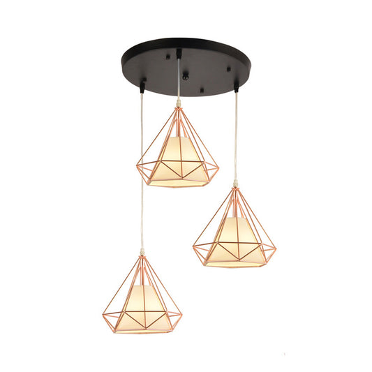 3-Bulb Multi Ceiling Light Vintage Diamond Iron Hanging Light in Gold for Dining Room Gold Round Clearhalo 'Art Deco Pendants' 'Cast Iron' 'Ceiling Lights' 'Ceramic' 'Crystal' 'Industrial Pendants' 'Industrial' 'Metal' 'Middle Century Pendants' 'Pendant Lights' 'Pendants' 'Tiffany' Lighting' 2057394