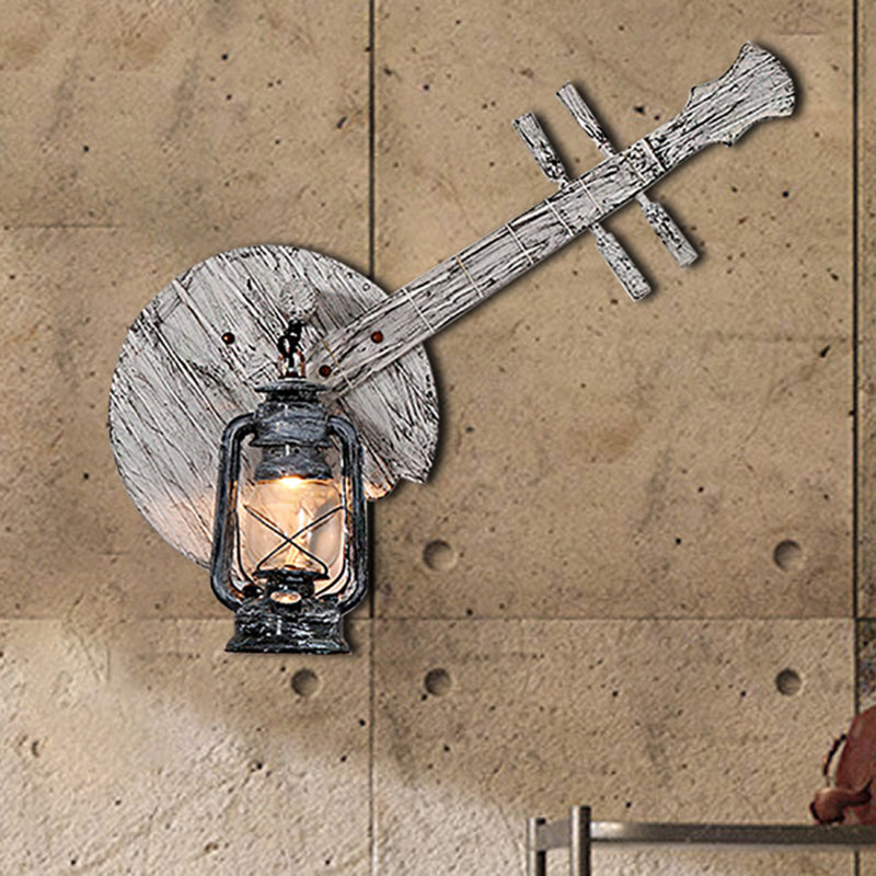 1 Light Clear Glass and Wall Lamp Coastal Grey Lantern Indoor Sconce Light Fixture with Wooden Instrument Backplate Clearhalo 'Industrial wall lights' 'Industrial' 'Middle century wall lights' 'Tiffany' 'Wall Lamps & Sconces' 'Wall Lights' Lighting' 205740