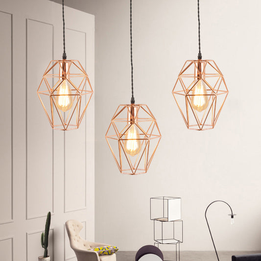 Metal Geometric Shaped Hanging Light Simplicity 1-Light Dining Room Pendant Light Fixture in Rose Gold Rose Gold A Clearhalo 'Art Deco Pendants' 'Cast Iron' 'Ceiling Lights' 'Ceramic' 'Crystal' 'Industrial Pendants' 'Industrial' 'Metal' 'Middle Century Pendants' 'Pendant Lights' 'Pendants' 'Tiffany' Lighting' 2057408