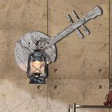 1 Light Clear Glass and Wall Lamp Coastal Grey Lantern Indoor Sconce Light Fixture with Wooden Instrument Backplate Clearhalo 'Industrial wall lights' 'Industrial' 'Middle century wall lights' 'Tiffany' 'Wall Lamps & Sconces' 'Wall Lights' Lighting' 205740