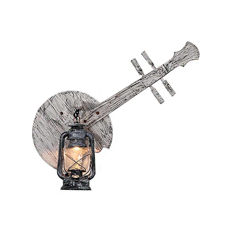 1 Light Clear Glass and Wall Lamp Coastal Grey Lantern Indoor Sconce Light Fixture with Wooden Instrument Backplate Clearhalo 'Industrial wall lights' 'Industrial' 'Middle century wall lights' 'Tiffany' 'Wall Lamps & Sconces' 'Wall Lights' Lighting' 205742