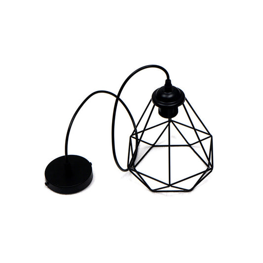 Single-Bulb Hanging Lamp Vintage Diamond Iron Ceiling Light in Black for Dining Room Clearhalo 'Art Deco Pendants' 'Black' 'Cast Iron' 'Ceiling Lights' 'Ceramic' 'Crystal' 'Industrial Pendants' 'Industrial' 'Metal' 'Middle Century Pendants' 'Pendant Lights' 'Pendants' 'Rustic Pendants' 'Tiffany' Lighting' 2057422