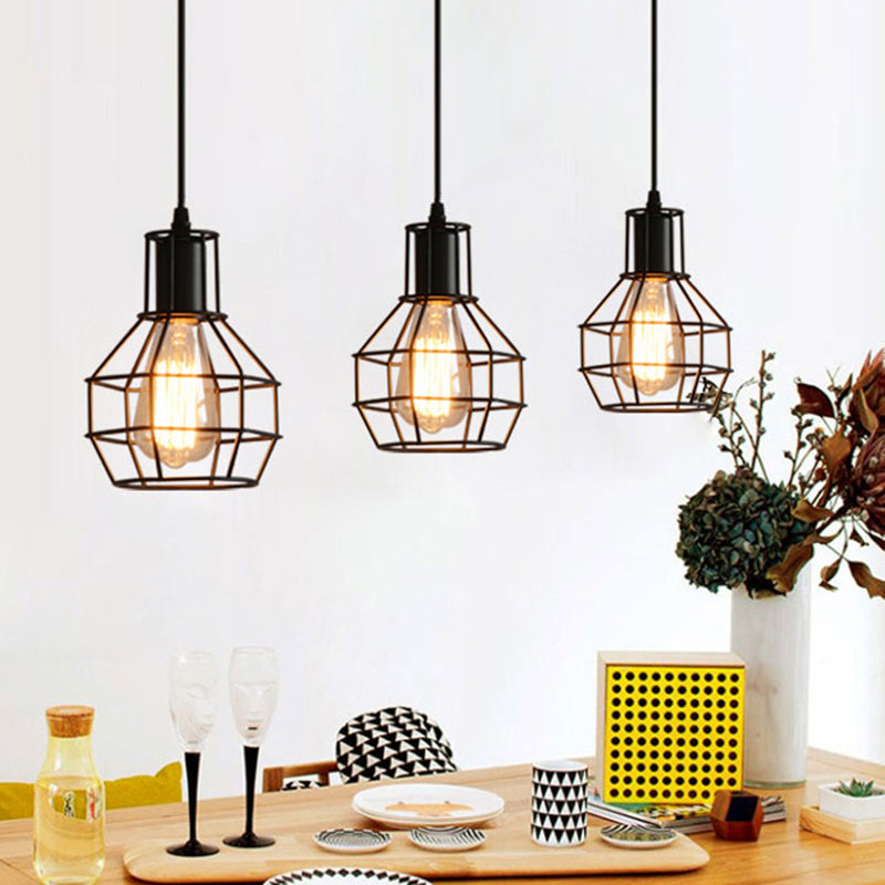 Black Grenade Cage Hanging Light Simplicity Iron 1��Bulb Dining Room Pendant Light Fixture Clearhalo 'Ceiling Lights' 'Industrial Pendants' 'Industrial' 'Middle Century Pendants' 'Pendant Lights' 'Pendants' 'Tiffany' Lighting' 2057448_72aba235-b9ad-4d3c-92a0-8dc9881cc803