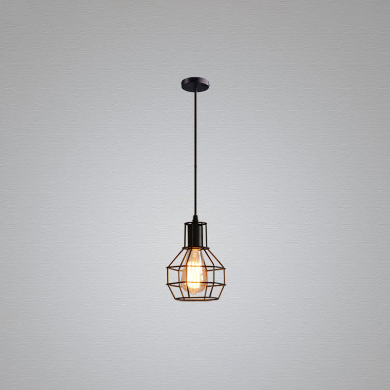 Black Grenade Cage Hanging Light Simplicity Iron 1��Bulb Dining Room Pendant Light Fixture Clearhalo 'Ceiling Lights' 'Industrial Pendants' 'Industrial' 'Middle Century Pendants' 'Pendant Lights' 'Pendants' 'Tiffany' Lighting' 2057450