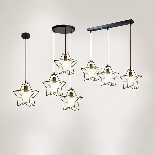 Industrial Star Shaped Suspension Light Single Iron Hanging Pendant Light in Black for Restaurant Clearhalo 'Art Deco Pendants' 'Black' 'Cast Iron' 'Ceiling Lights' 'Ceramic' 'Crystal' 'Industrial Pendants' 'Industrial' 'Metal' 'Middle Century Pendants' 'Pendant Lights' 'Pendants' 'Rustic Pendants' 'Tiffany' Lighting' 2057462