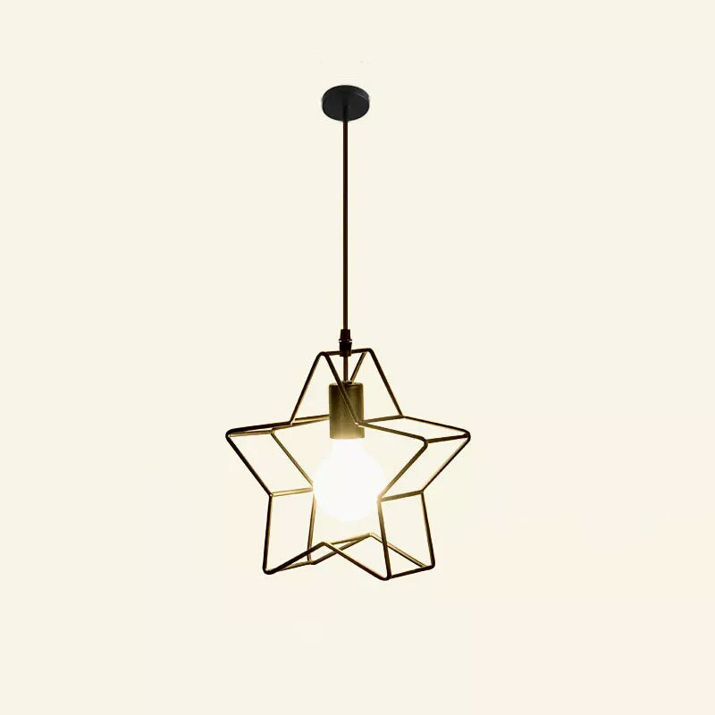 Industrial Star Shaped Suspension Light Single Iron Hanging Pendant Light in Black for Restaurant Clearhalo 'Art Deco Pendants' 'Black' 'Cast Iron' 'Ceiling Lights' 'Ceramic' 'Crystal' 'Industrial Pendants' 'Industrial' 'Metal' 'Middle Century Pendants' 'Pendant Lights' 'Pendants' 'Rustic Pendants' 'Tiffany' Lighting' 2057464