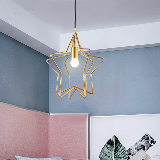 Single-Bulb Ceiling Lamp Vintage Star Cage Metal Hanging Light in Gold for Dining Room Gold Clearhalo 'Art Deco Pendants' 'Cast Iron' 'Ceiling Lights' 'Ceramic' 'Crystal' 'Industrial Pendants' 'Industrial' 'Metal' 'Middle Century Pendants' 'Pendant Lights' 'Pendants' 'Tiffany' Lighting' 2057466
