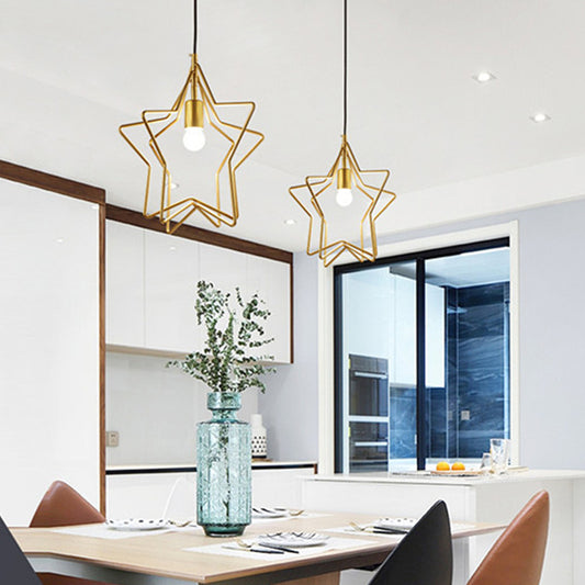 Single-Bulb Ceiling Lamp Vintage Star Cage Metal Hanging Light in Gold for Dining Room Clearhalo 'Art Deco Pendants' 'Cast Iron' 'Ceiling Lights' 'Ceramic' 'Crystal' 'Industrial Pendants' 'Industrial' 'Metal' 'Middle Century Pendants' 'Pendant Lights' 'Pendants' 'Tiffany' Lighting' 2057470