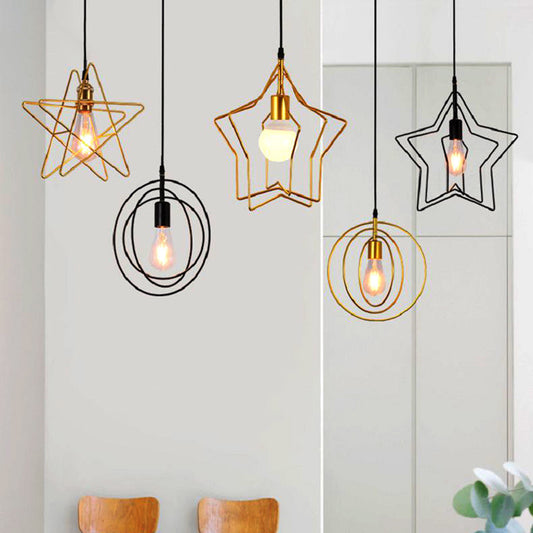 Star Cage Metal Pendant Light Antique 1-Light Dining Room Hanging Light Fixture in Gold Clearhalo 'Art Deco Pendants' 'Cast Iron' 'Ceiling Lights' 'Ceramic' 'Crystal' 'Industrial Pendants' 'Industrial' 'Metal' 'Middle Century Pendants' 'Pendant Lights' 'Pendants' 'Tiffany' Lighting' 2057484