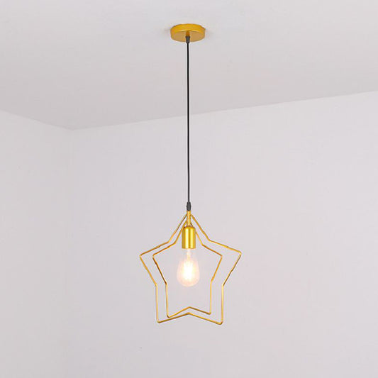 Star Cage Metal Pendant Light Antique 1-Light Dining Room Hanging Light Fixture in Gold Gold 2 Tiers Clearhalo 'Art Deco Pendants' 'Cast Iron' 'Ceiling Lights' 'Ceramic' 'Crystal' 'Industrial Pendants' 'Industrial' 'Metal' 'Middle Century Pendants' 'Pendant Lights' 'Pendants' 'Tiffany' Lighting' 2057487