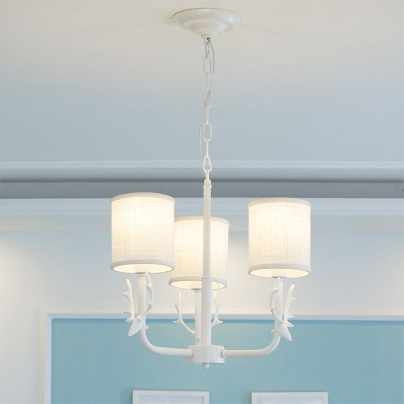Cylinder Living Room Suspension Light with Antlers Metal Rustic Style Chandelier 3 White Clearhalo 'Ceiling Lights' 'Chandeliers' Lighting' options 205748_10c6646c-f7f1-4537-999b-be9c2a1f9316