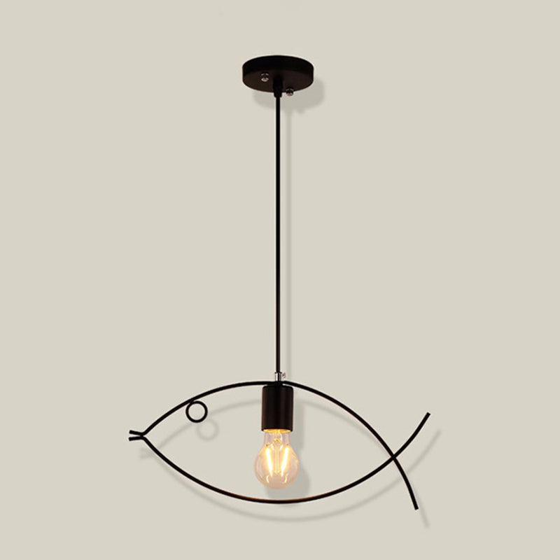 Black Fish Shaped Suspension Light Nordic Style Iron 1��Head Dining Room Pendant Ceiling Light Clearhalo 'Ceiling Lights' 'Industrial Pendants' 'Industrial' 'Middle Century Pendants' 'Pendant Lights' 'Pendants' 'Tiffany' Lighting' 2057494_b6527e38-76fc-4c13-a723-32d8dcefb834