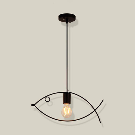 Black Fish Shaped Suspension Light Nordic Style Iron 1��Head Dining Room Pendant Ceiling Light Clearhalo 'Ceiling Lights' 'Industrial Pendants' 'Industrial' 'Middle Century Pendants' 'Pendant Lights' 'Pendants' 'Tiffany' Lighting' 2057494_b6527e38-76fc-4c13-a723-32d8dcefb834
