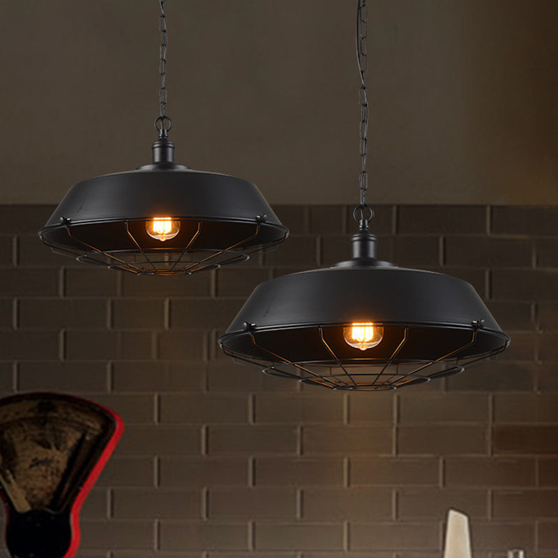 Vintage Pot Lid Shaped Hanging Lamp Single-Bulb Iron Suspension Light for Restaurant Black Clearhalo 'Art Deco Pendants' 'Black' 'Cast Iron' 'Ceiling Lights' 'Ceramic' 'Crystal' 'Industrial Pendants' 'Industrial' 'Metal' 'Middle Century Pendants' 'Pendant Lights' 'Pendants' 'Rustic Pendants' 'Tiffany' Lighting' 2057498