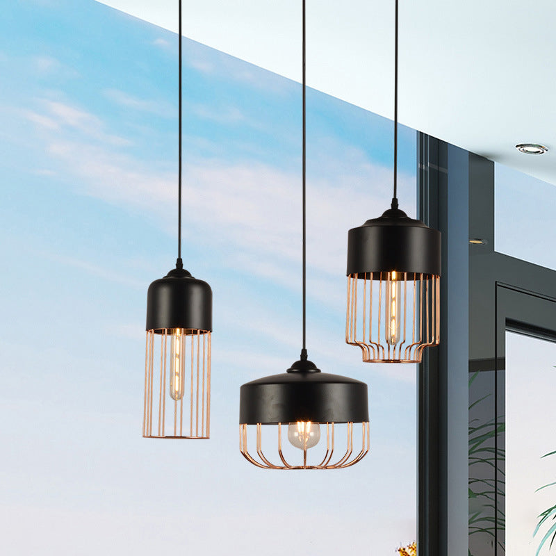 Iron Geometrical Cage Pendant Light Antique 1-Light Dining Room Hanging Light Fixture in Black Clearhalo 'Art Deco Pendants' 'Black' 'Cast Iron' 'Ceiling Lights' 'Ceramic' 'Crystal' 'Industrial Pendants' 'Industrial' 'Metal' 'Middle Century Pendants' 'Pendant Lights' 'Pendants' 'Rustic Pendants' 'Tiffany' Lighting' 2057528