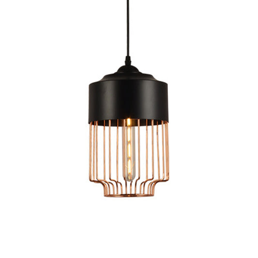 Iron Geometrical Cage Pendant Light Antique 1-Light Dining Room Hanging Light Fixture in Black Black A Clearhalo 'Art Deco Pendants' 'Black' 'Cast Iron' 'Ceiling Lights' 'Ceramic' 'Crystal' 'Industrial Pendants' 'Industrial' 'Metal' 'Middle Century Pendants' 'Pendant Lights' 'Pendants' 'Rustic Pendants' 'Tiffany' Lighting' 2057532