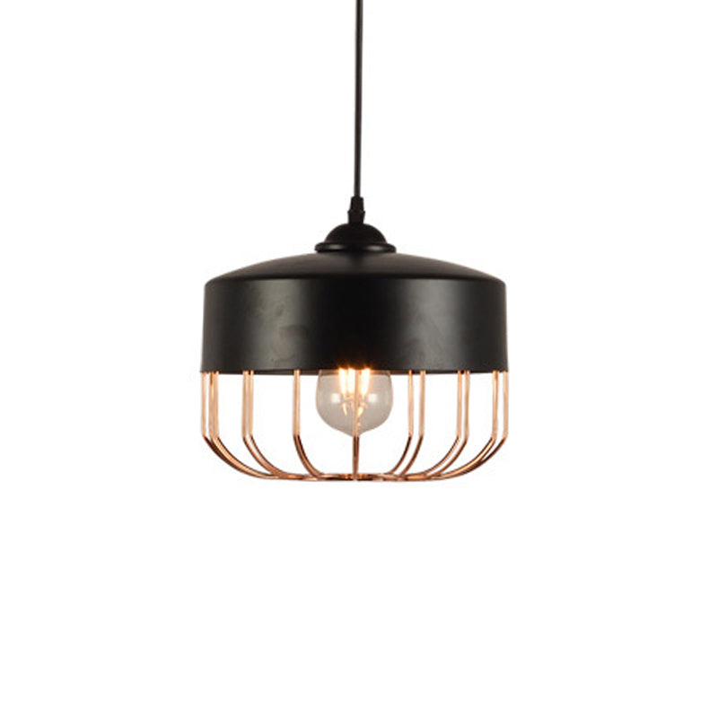 Iron Geometrical Cage Pendant Light Antique 1-Light Dining Room Hanging Light Fixture in Black Black B Clearhalo 'Art Deco Pendants' 'Black' 'Cast Iron' 'Ceiling Lights' 'Ceramic' 'Crystal' 'Industrial Pendants' 'Industrial' 'Metal' 'Middle Century Pendants' 'Pendant Lights' 'Pendants' 'Rustic Pendants' 'Tiffany' Lighting' 2057533