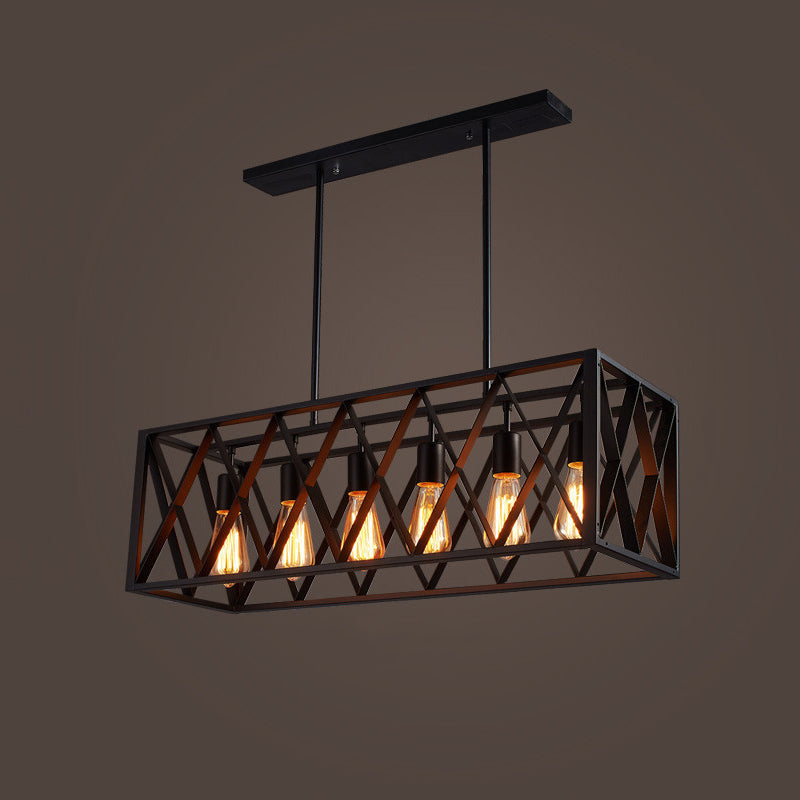 Rectangle Frame Iron Pendant Light Industrial Restaurant Hanging Island Light in Black Clearhalo 'Ceiling Lights' 'Island Lights' Lighting' 2057542