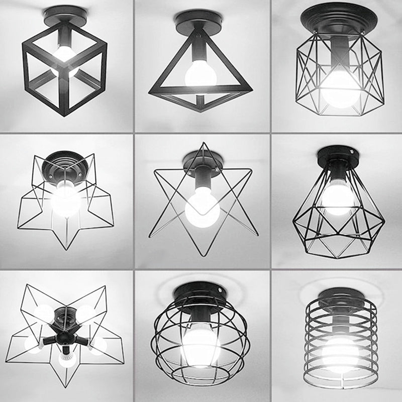 Iron Geometrical Cage Flush Mount Lighting Nordic Style 5 Heads Corridor Flush Mount Fixture in Black Clearhalo 'Ceiling Lights' 'Close To Ceiling Lights' 'Close to ceiling' 'Flush mount' 'Industrial Flush Mount' Lighting' 2057547