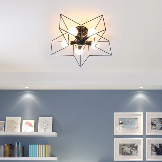 Iron Geometrical Cage Flush Mount Lighting Nordic Style 5 Heads Corridor Flush Mount Fixture in Black Black B Clearhalo 'Ceiling Lights' 'Close To Ceiling Lights' 'Close to ceiling' 'Flush mount' 'Industrial Flush Mount' Lighting' 2057549
