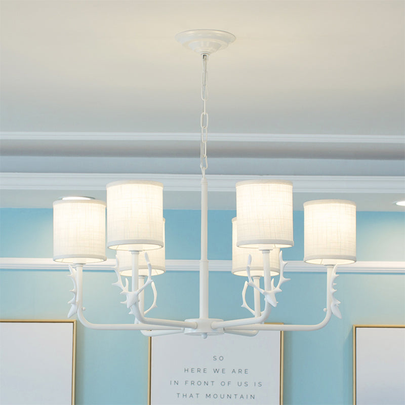 Cylinder Living Room Suspension Light with Antlers Metal Rustic Style Chandelier 6 White Clearhalo 'Ceiling Lights' 'Chandeliers' Lighting' options 205754_589e8800-eab0-4280-816f-ac8872eb1b77