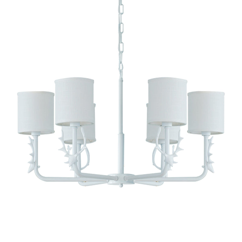 Cylinder Living Room Suspension Light with Antlers Metal Rustic Style Chandelier Clearhalo 'Ceiling Lights' 'Chandeliers' Lighting' options 205755