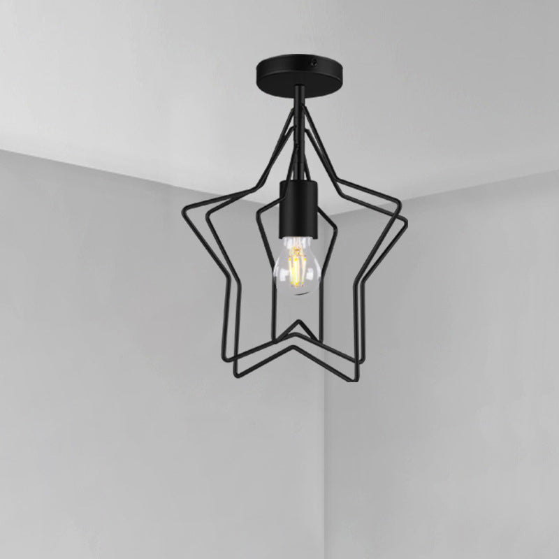 Geometric Shaped Metal Semi Flush Light Simplicity Single-Bulb Corridor Flush Ceiling Light Fixture Black Star Clearhalo 'Ceiling Lights' 'Close To Ceiling Lights' 'Close to ceiling' 'Semi-flushmount' Lighting' 2057561