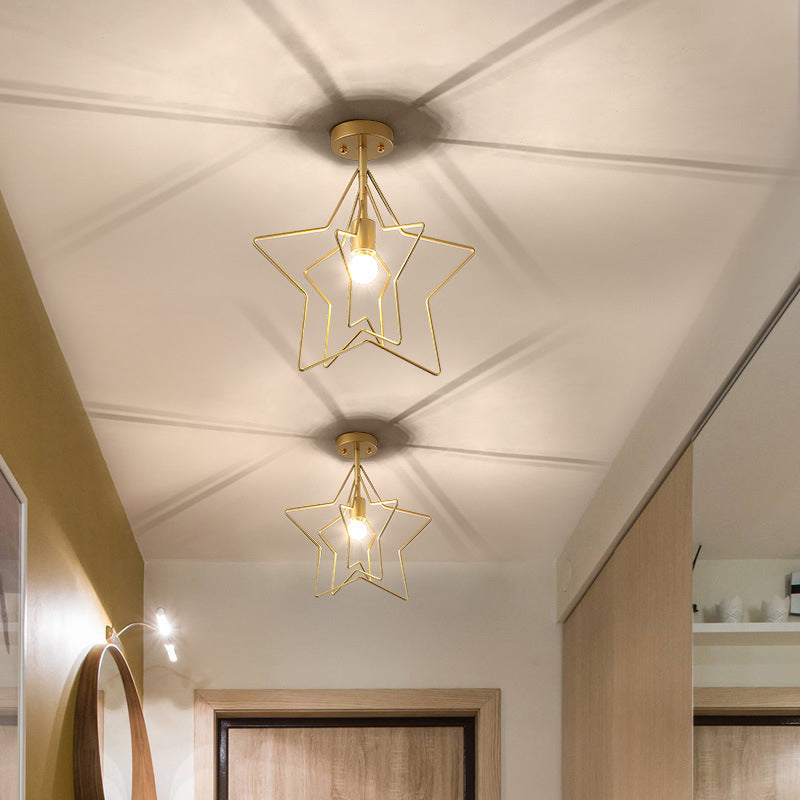 Geometric Shaped Metal Semi Flush Light Simplicity Single-Bulb Corridor Flush Ceiling Light Fixture Gold Star Clearhalo 'Ceiling Lights' 'Close To Ceiling Lights' 'Close to ceiling' 'Semi-flushmount' Lighting' 2057563