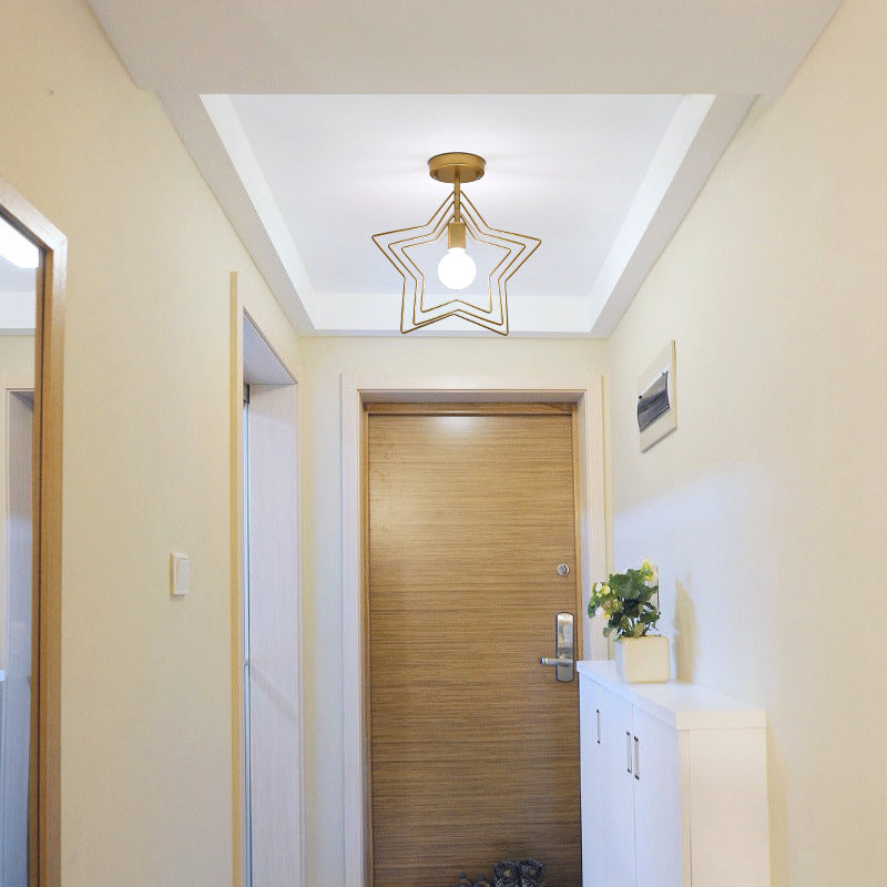 Geometric Shaped Metal Semi Flush Light Simplicity Single-Bulb Corridor Flush Ceiling Light Fixture Clearhalo 'Ceiling Lights' 'Close To Ceiling Lights' 'Close to ceiling' 'Semi-flushmount' Lighting' 2057564