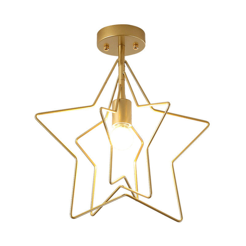 Geometric Shaped Metal Semi Flush Light Simplicity Single-Bulb Corridor Flush Ceiling Light Fixture Clearhalo 'Ceiling Lights' 'Close To Ceiling Lights' 'Close to ceiling' 'Semi-flushmount' Lighting' 2057565